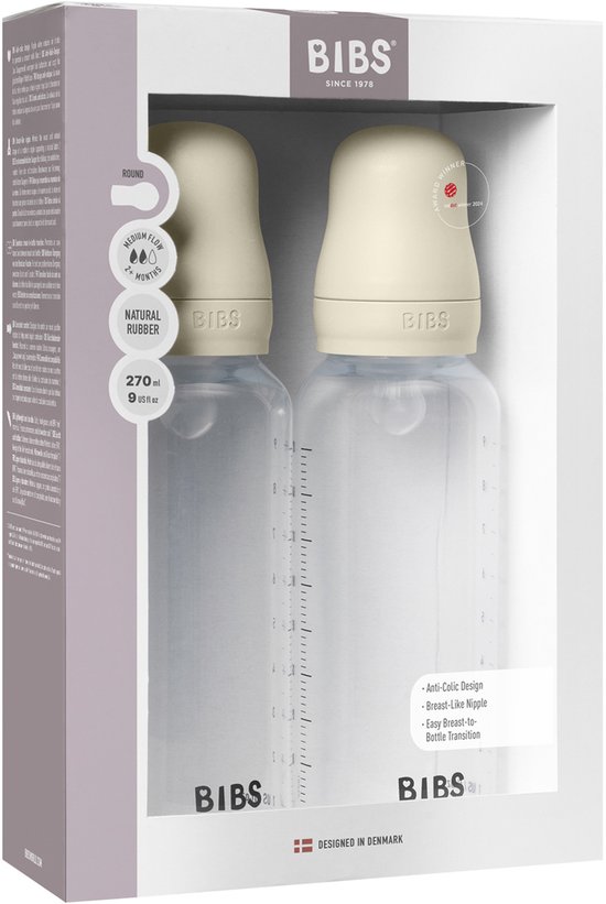 Bibs Fles - Medium Flow - 2 Stuks - 270 ml - Silicone - Ivory van Merkloos — afbeelding 3