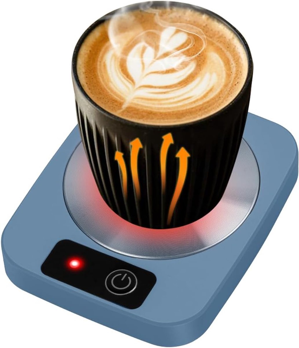 Koffiebekerverwarmer, elektrische koffieverwarmer, intelligente bekerwarmer met aluminium metalen plaat, kantoorgadgets, drankwarmer voor koffie, cacao, melk, cadeau voor - blauw