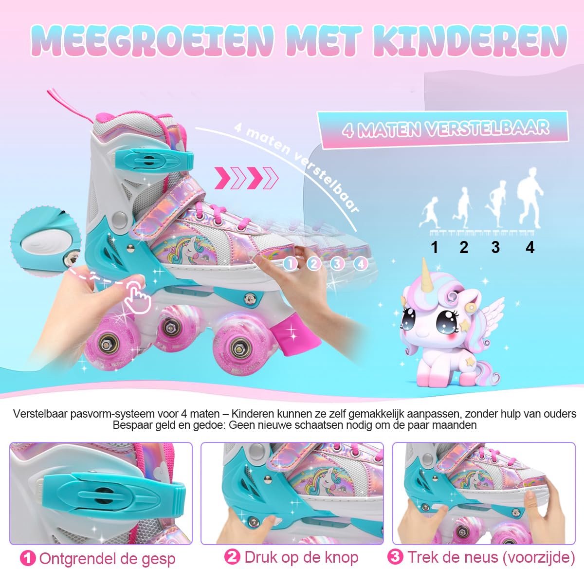 OLYSPM Rolschaatsen voor Kinderen met 8 Lichtgevende Wielen,4 Maten Verstelbare Rolschaatsen voor - ShopVlot