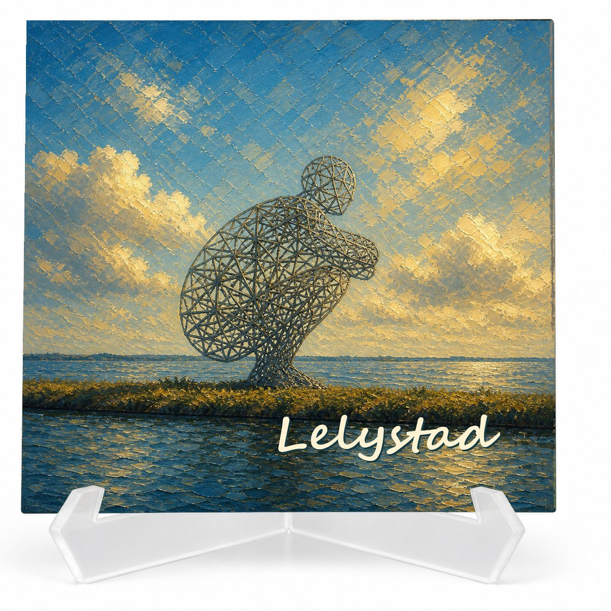 Kleurmedia Tegeltje Lelystad – Exposure Houtribdijk – Keramiek 15 x 15 cm – Inclusief transparante houder – Souvenir tegel 3