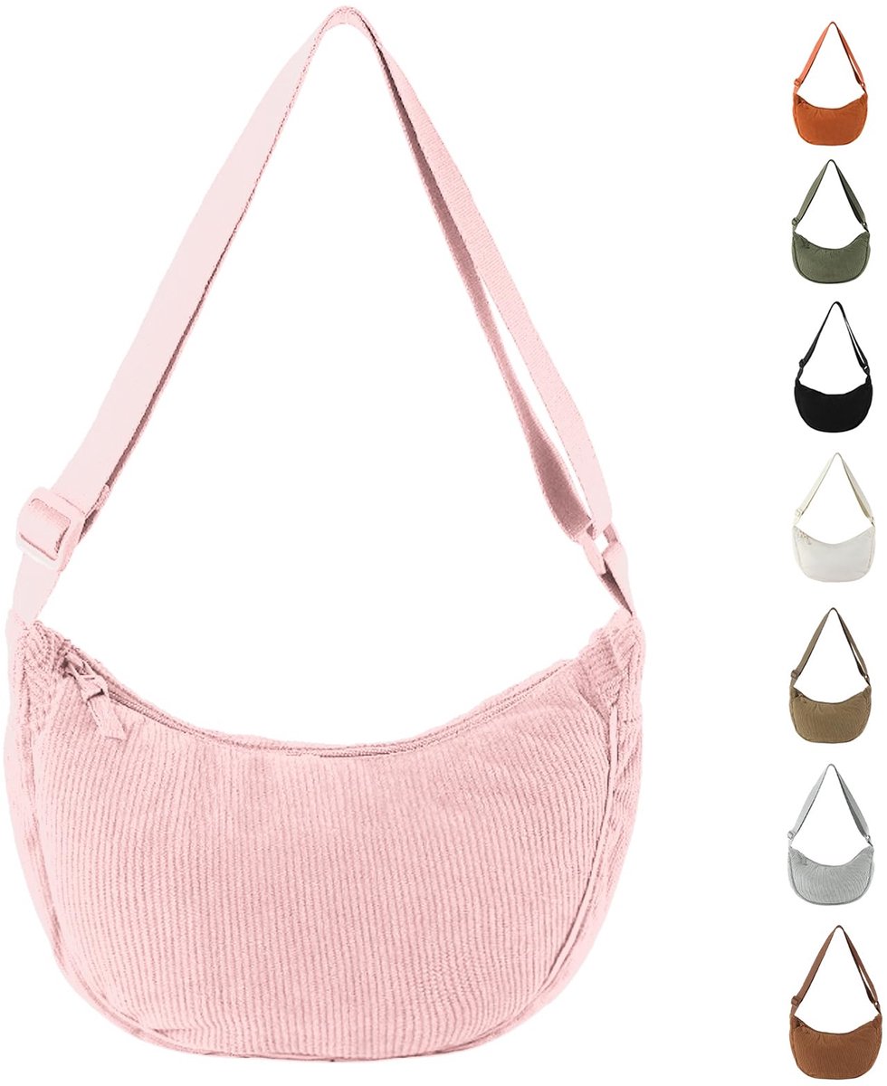 APMGONT Dames corduroy crossbody tas, halve maan tas, schoudertas, dames halve maan tas, schoudertas met verstelbare - ShopVlot
