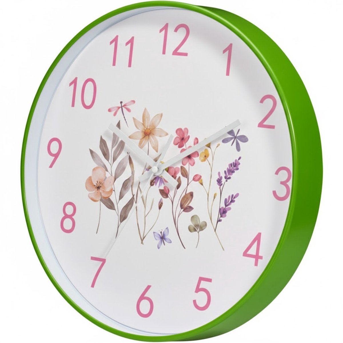 Wandklok met bloemenmotief, Diameter 30 cm