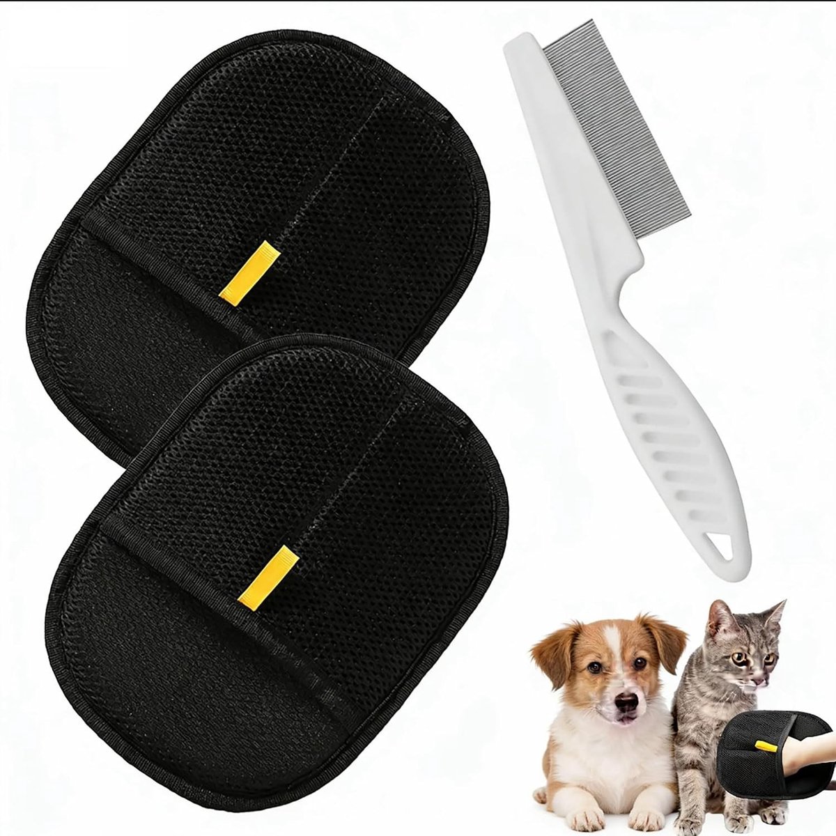 Huisdierontharingshandschoenen met kam - Dubbelzijdige honden- en kattenverzorging, herbruikbare haarverwijderaar voor effectief vergieten en zachte verzorging