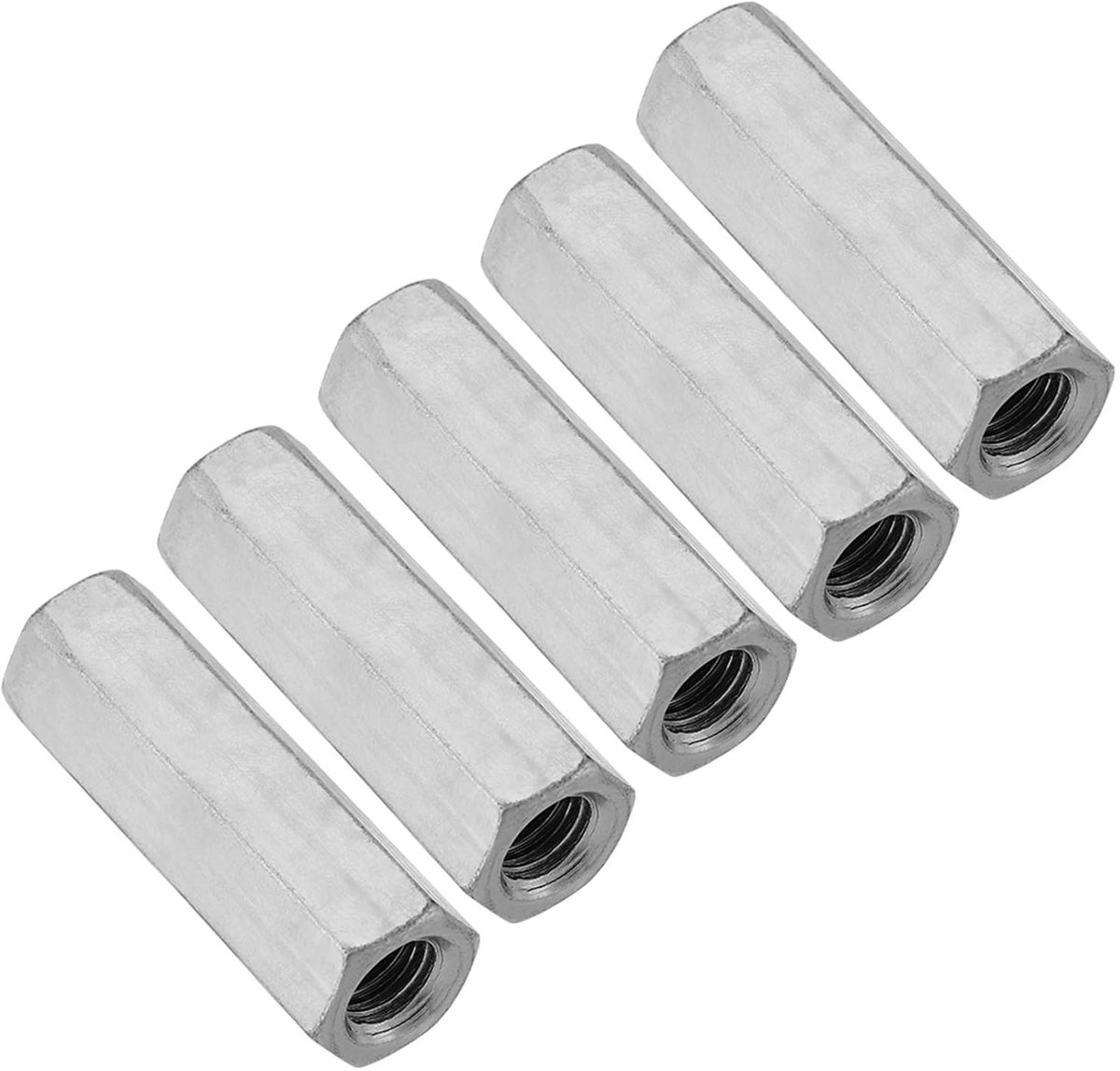 Set van 5 Lange M12 Draadmoeren, Hexagonale Standaard Moeren voor Bevestiging en Montage, M12*50 mm