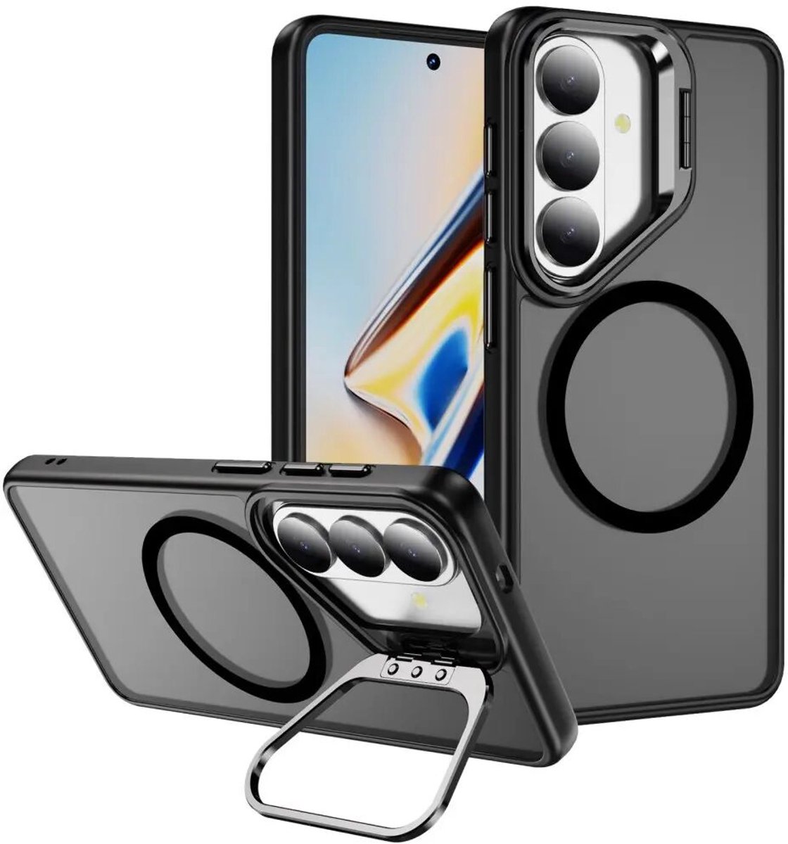 Hoesje Geschikt voor Samsung Galaxy S26 FE - Compatibel met MagSafe & Qi2 - Back Cover met Standaard - Camera Kickstand - Zwart