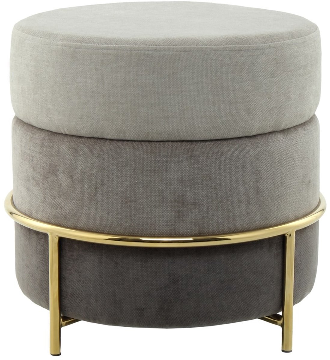 Padiro ronde hocker Ø 48,5 x 46 cm - grijs - fluweel - structuurrijke kleurlagen en metalen onderstel
