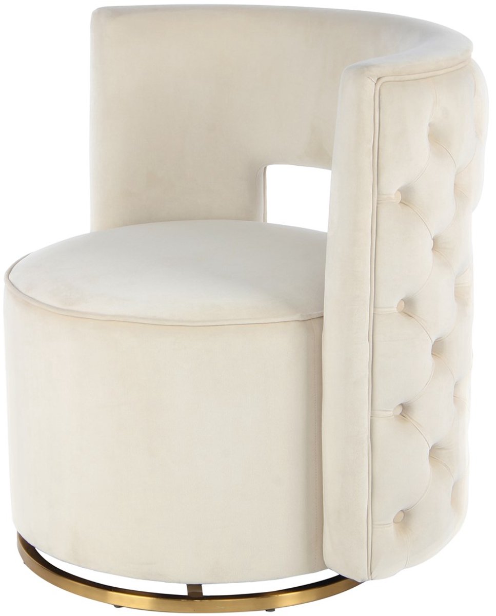 Padiro draaifauteuil 74 x 66,5 x 77,5 cm - crème en goudkleurig - fluweel - 360 graden draaibaar en sierknopen