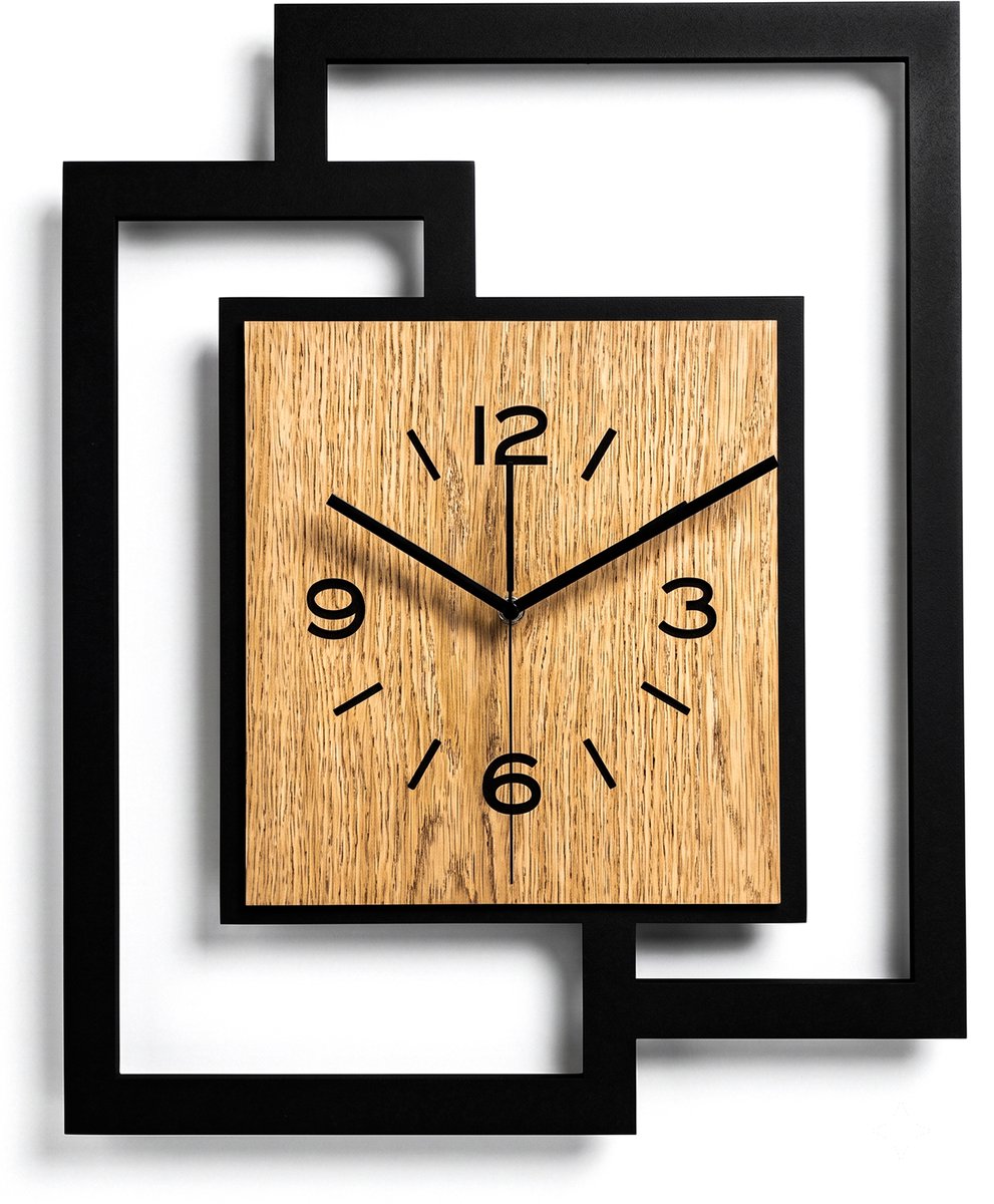 Handgemaakte Grote Houten Wandklok – Modern Minimalistisch Design, Rechthoekig Verticaal, Leesbare Cijfers, Geruisloos, Zonder Tikkend Geluid –Voor Woonkamer,Slaapkamer, Keuken–Unieke Wanddecoratie,Industrieel Design & Stil Uurwerk,zwart -gouden hout