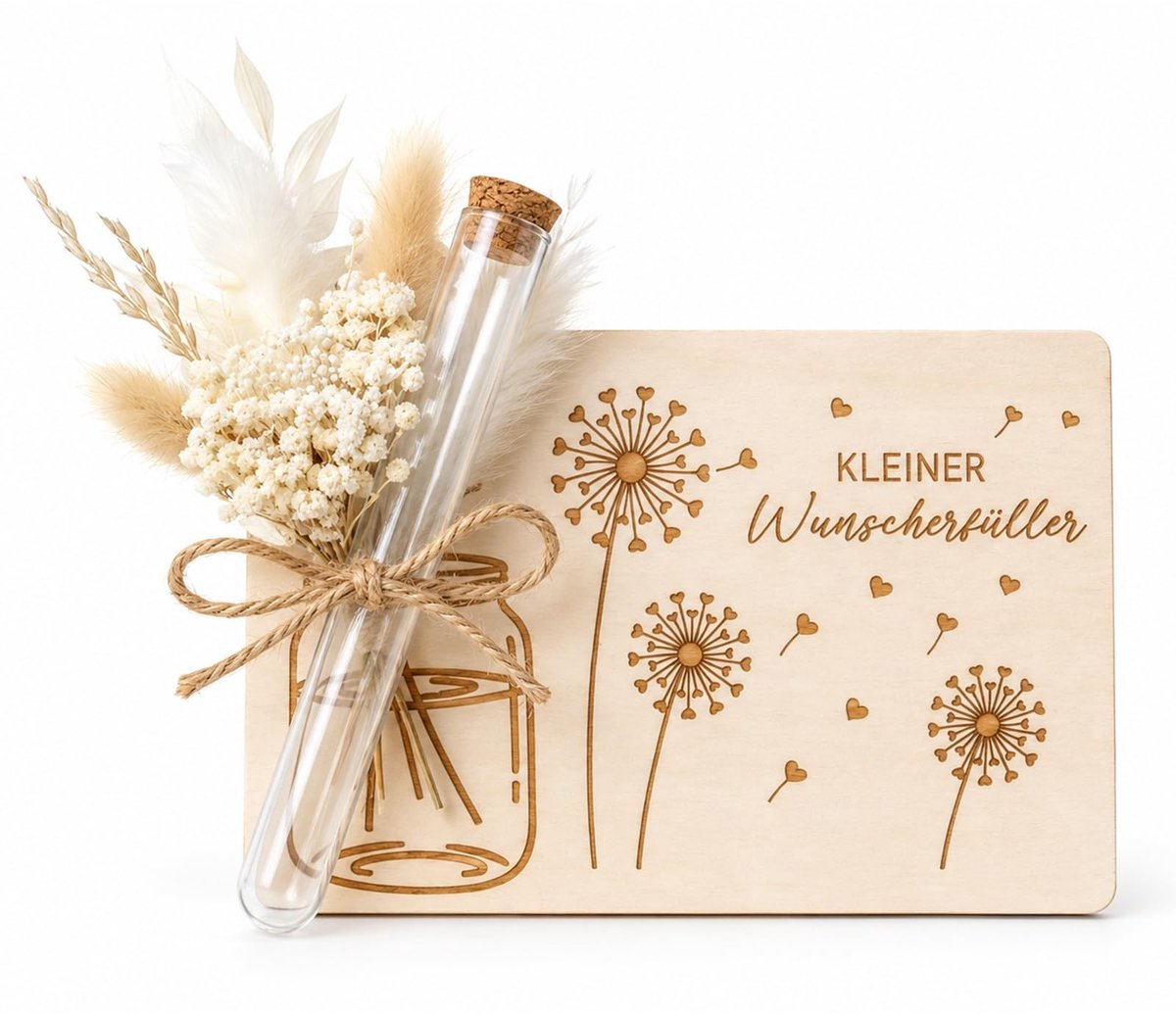 Elzusha - Houten wenskaart met paardenbloem - Geldcadeau