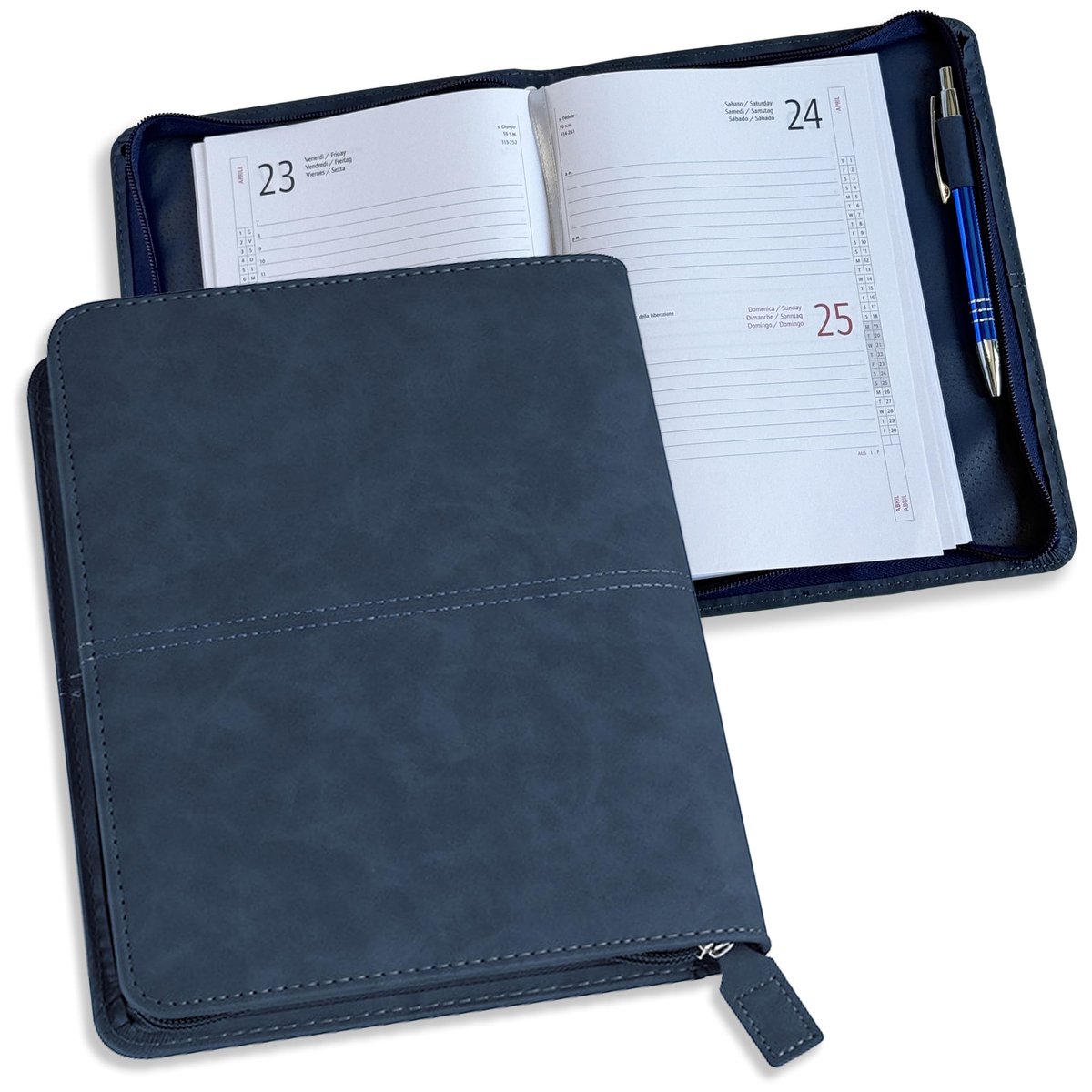 Elzusha - Dagelijkse planner 2027 - A5 met rits - Blauw - 336 pagina's