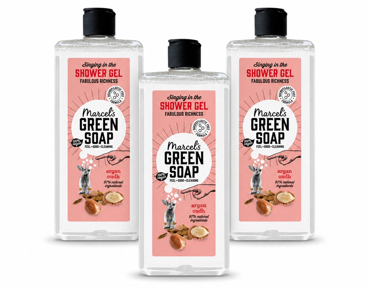 3 x Marcel's Green Soap - Douchegel - Argan & Oudh - Verzorgend & zacht - 300 ml - Voordeelverpakking - 3 stuks