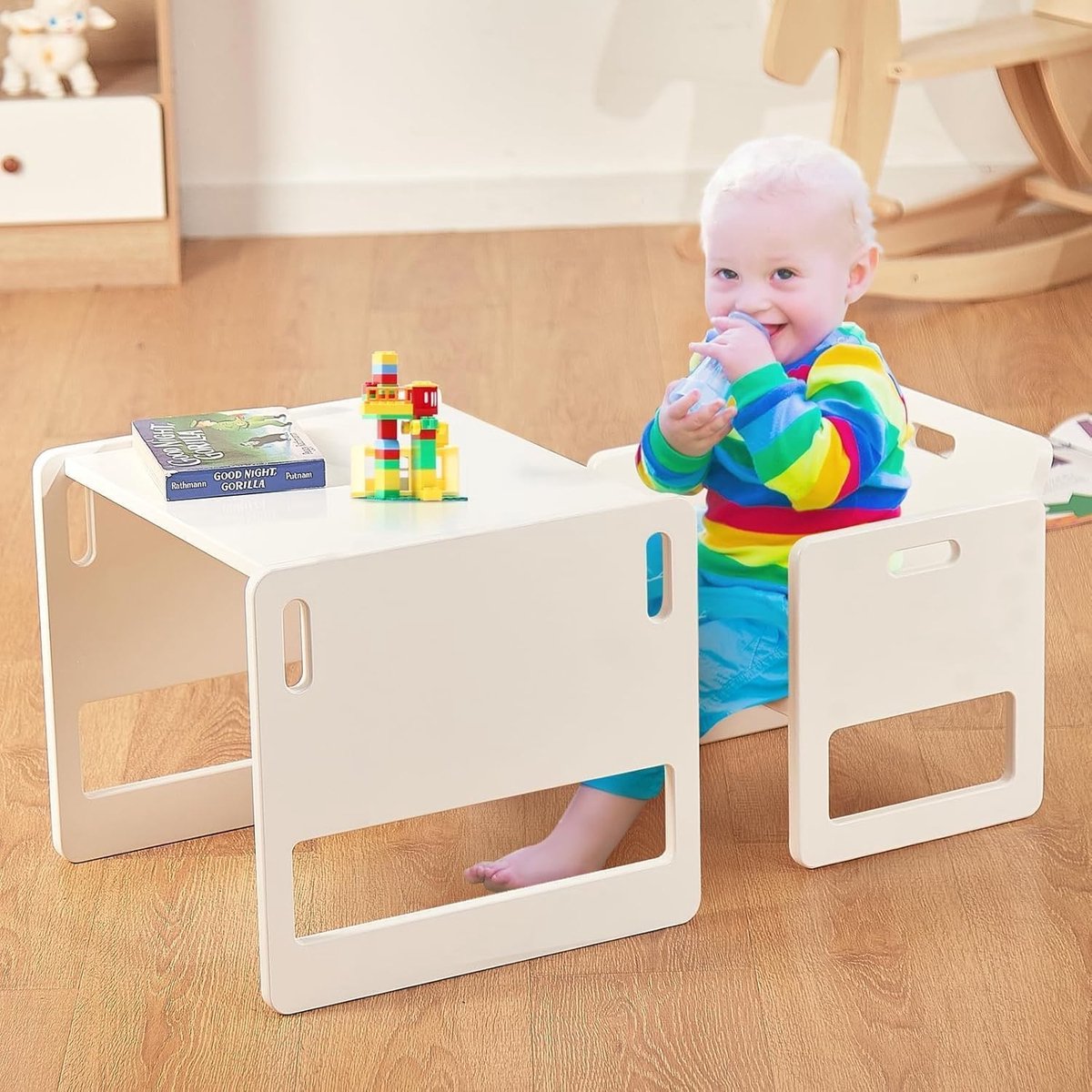 Activiteitentafel - Wit - Verstelbare Hoogte - Grenen Houten Tafel en Stoelset - Voor Peuters 1-3 Jaar