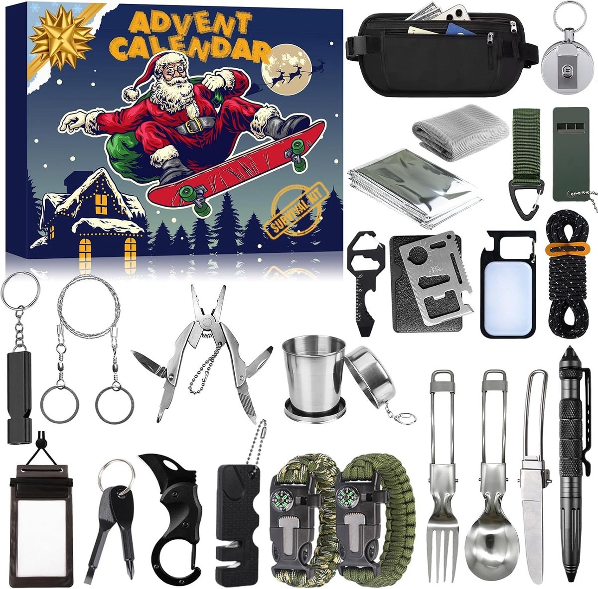 Adventskalender - Outdoor gereedschap set - 24-delig - Duurzame camping- en overlevingsgadgets voor mannen