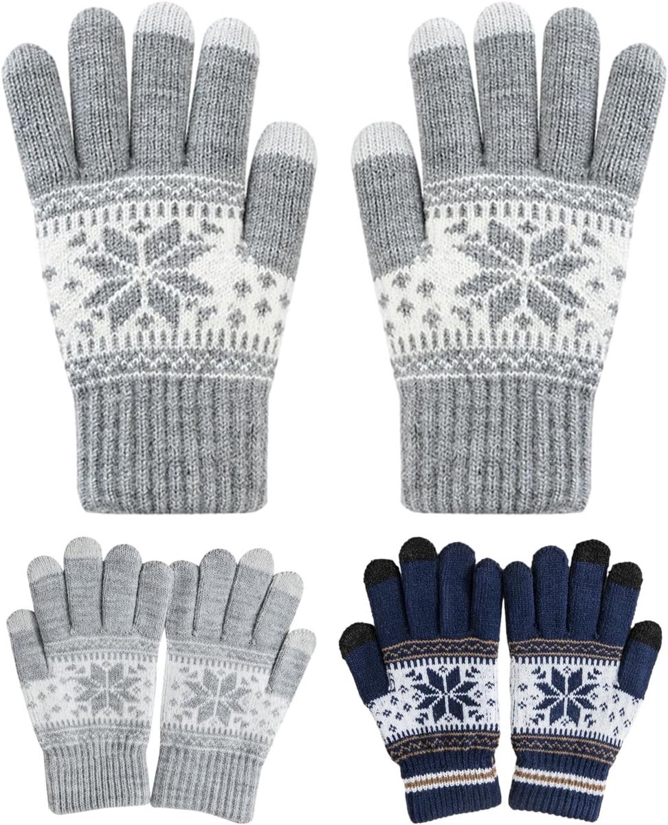 Warm gevoerde handschoenen met sneeuwvlokprint voor mannen en vrouwen - ideaal voor winterse activiteiten zoals skiën en fietsen, zwart
