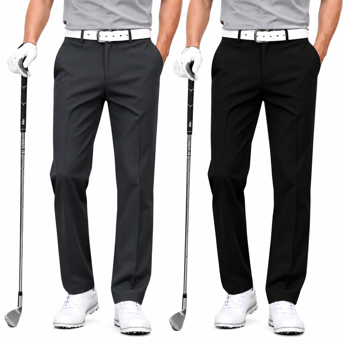 Currero Comfortabel Golfbroek Heren Golfkleding Nette Pantalon Mannen Broek Outfit Chino Donkergrijs + L Zwart