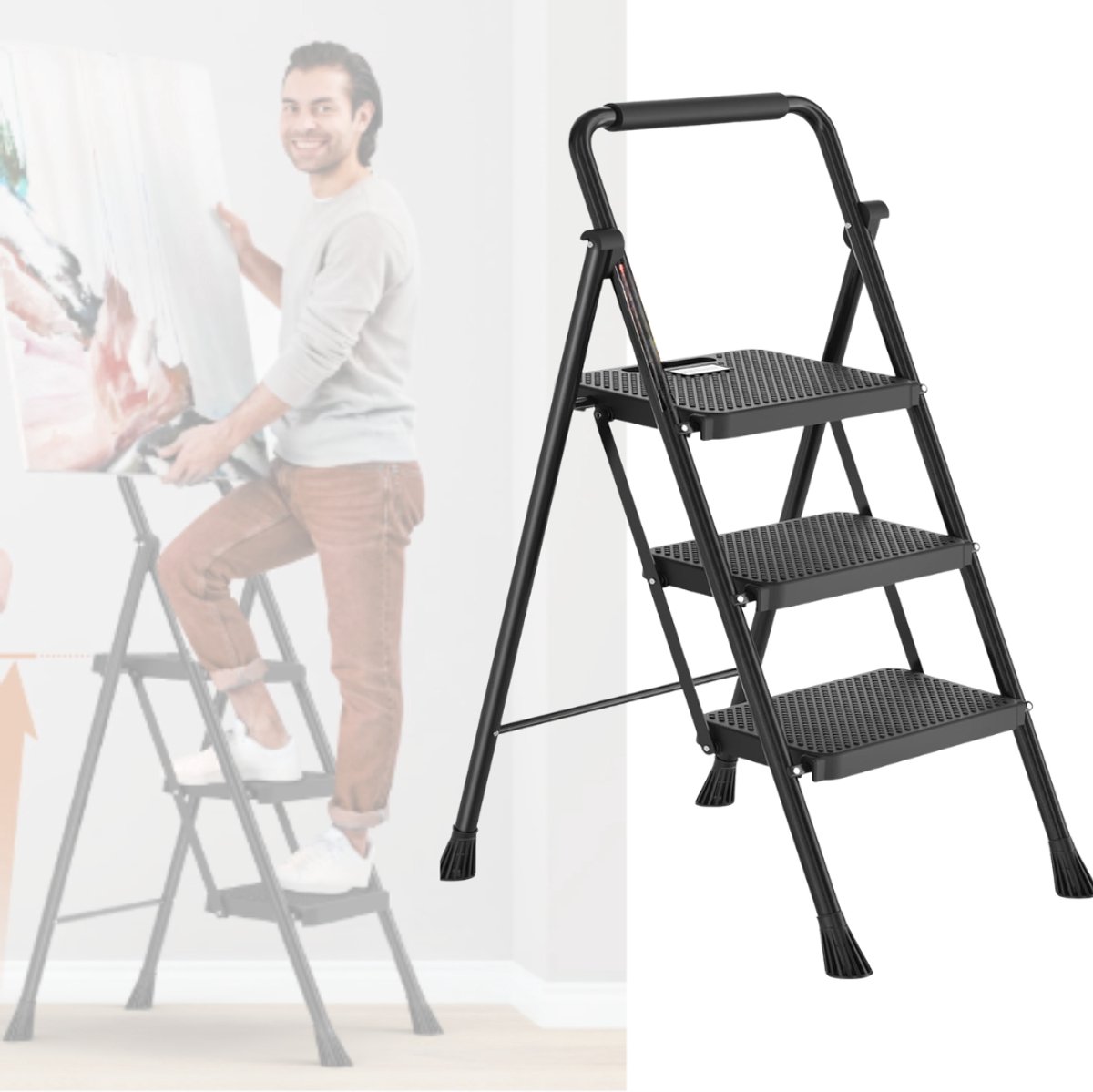 DailySupplies® Huishoudtrap 3 Treden - Keukentrap Inklapbaar - Opstapje - Zwart