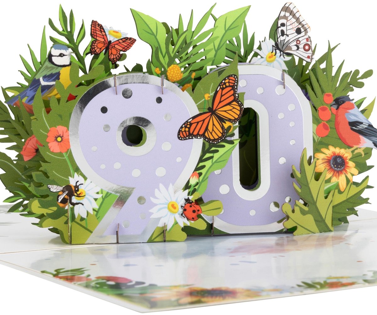 Elzusha - 90e Verjaardagskaart met Pop-Up Bloemen voor Vrouwen
