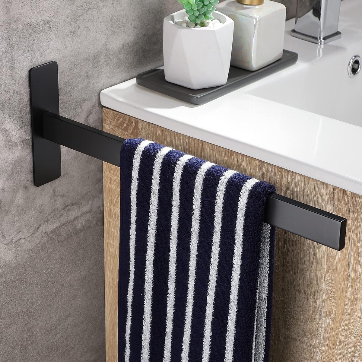 Handdoekhouder zonder boren - Zwart - 38,5 cm - Roestvrij Staal - Voor Badkamer