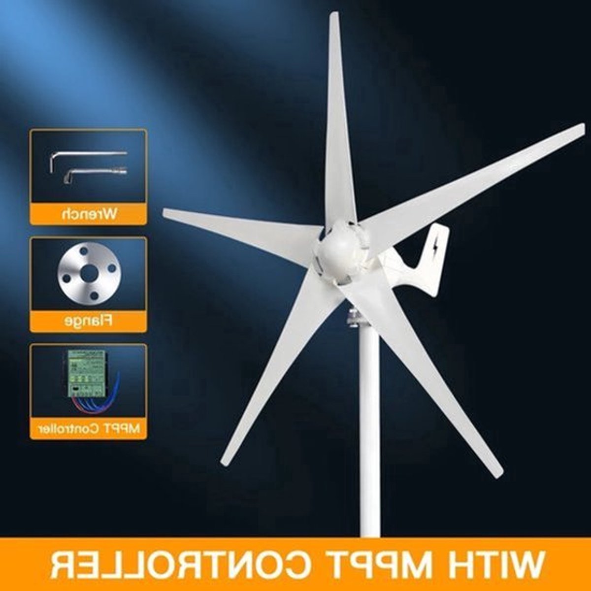 Windturbine - Windmolen - Windturbine Generator - Windenergie - 3000W - 12V - Gratis Energie Turbine met MPPT Oplaadcontroller voor Huishoudens - Wit
