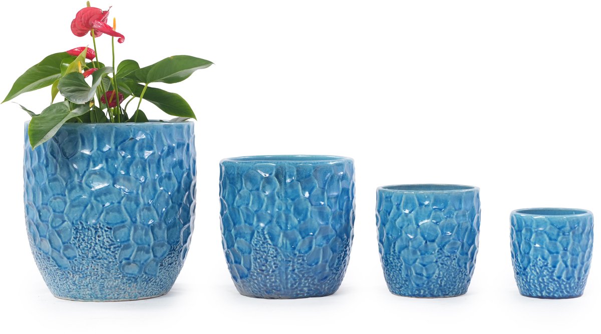 Keramische Bloempot – Diameter 30 Cm – Blauwe Glazuur – Keramiek – Rond – Met Afwateringsgat – Vorstbestendig