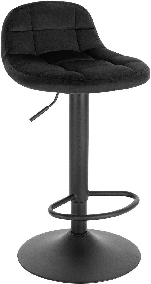 Klarven Barkruk Zwart - Hoogte verstelbaar, 360° draaibaar - Fluweel + metaal - Set van 2 - 62-83 cm zithoogte