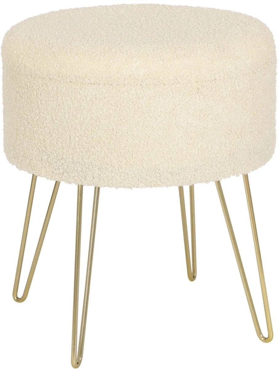 Klarven® Opbergkruk Beige - Opbergvak 13,5L - Comfortabel zitten, opbergen en decoreren - Rond 39x44 cm
