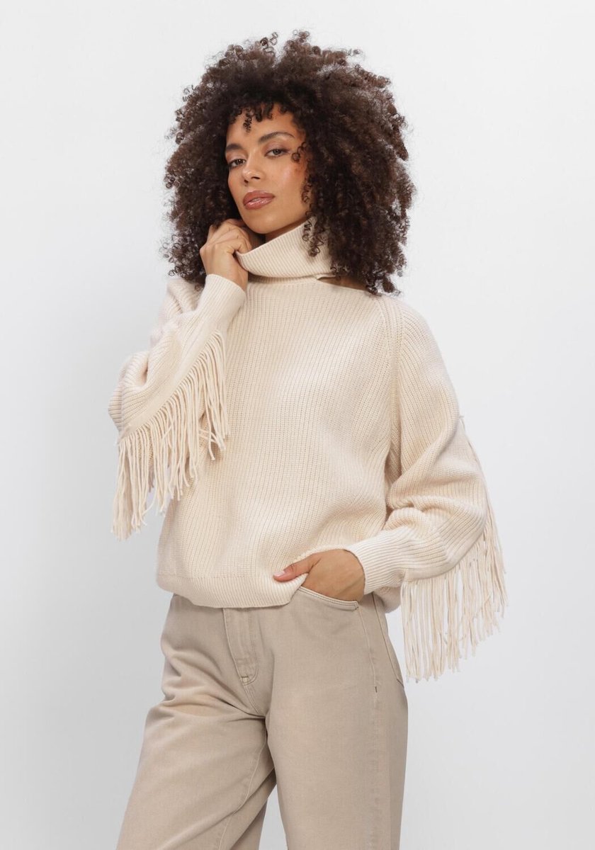 DANTE6 Siega Cut-out Fringe Sweater Dames - Sweater - Hoodie - Creme - Maat M