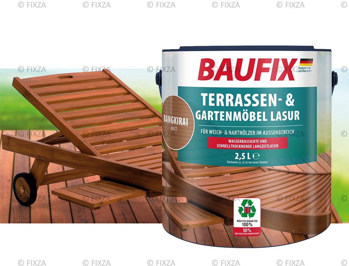 BAUFIX Terras & Tuinmeubel Houtbeits buiten – 2,5 liter – Bangkirai – Watergedragen – Sneldrogende Langdurige Bescherming – Voor Zacht- & Hardhout