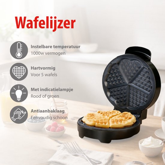 alpina Wafelijzer K-905 - Wafelijzer met Instelbare Temperatuur en Antiaanbaklaag - Wafelmaker met Indicatielampjes en Snelle Opwarming - Wafelmachine voor 5 Hartvormige Wafels — afbeelding 2