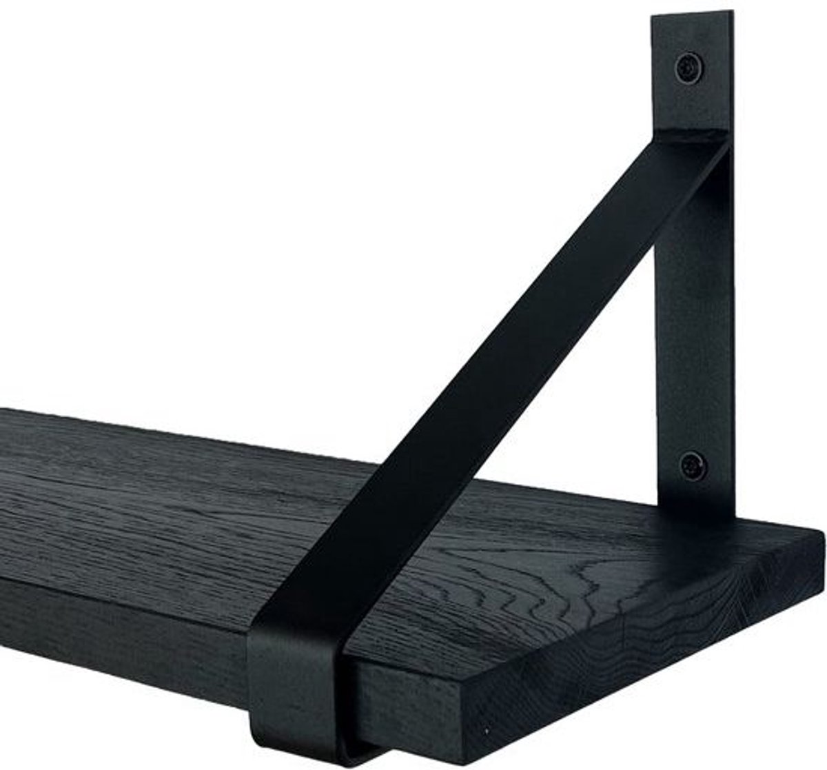 GoudmetHout Zwarte Eiken Wandplank - 240x25 cm - 2 Industriële XL Plankdragers Mat Zwart Zwart eiken