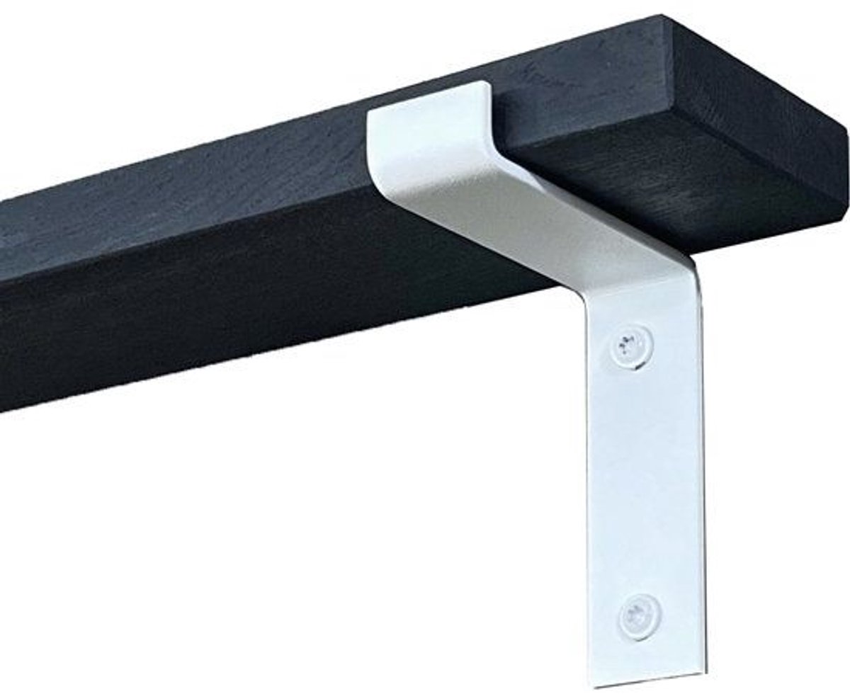 GoudmetHout Zwarte Eiken Wandplank - 260x10 cm - Plankdragers L Mat Wit Zwart eiken