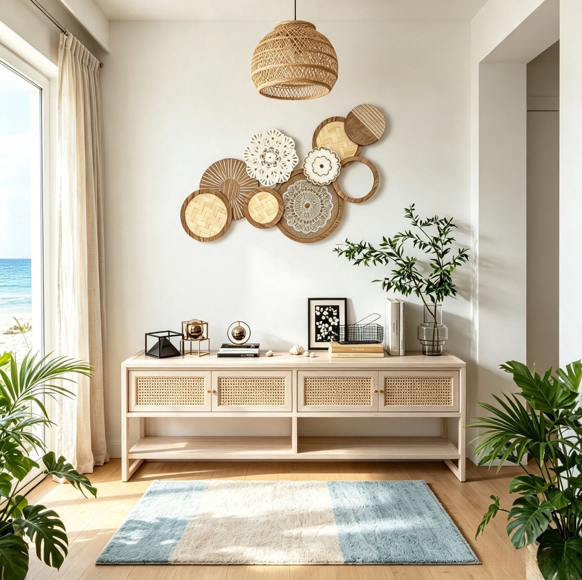 REDOM - Wanddecoratie - MDF en hout - Voorgemonteerde wandsculptuur - Inclusief schroevenset - Moderne stijl - Voor binnen - Natuurlijk hout - 83,8 x 4,4 x 44,5 cm