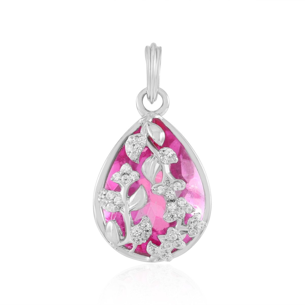 Cavill - Zilveren hanger met roze kwarts 4,9 ct en zirkonia 0,22 ct - 925 sterling zilver verguld - druppelvormige hanger - elegant Brazilië