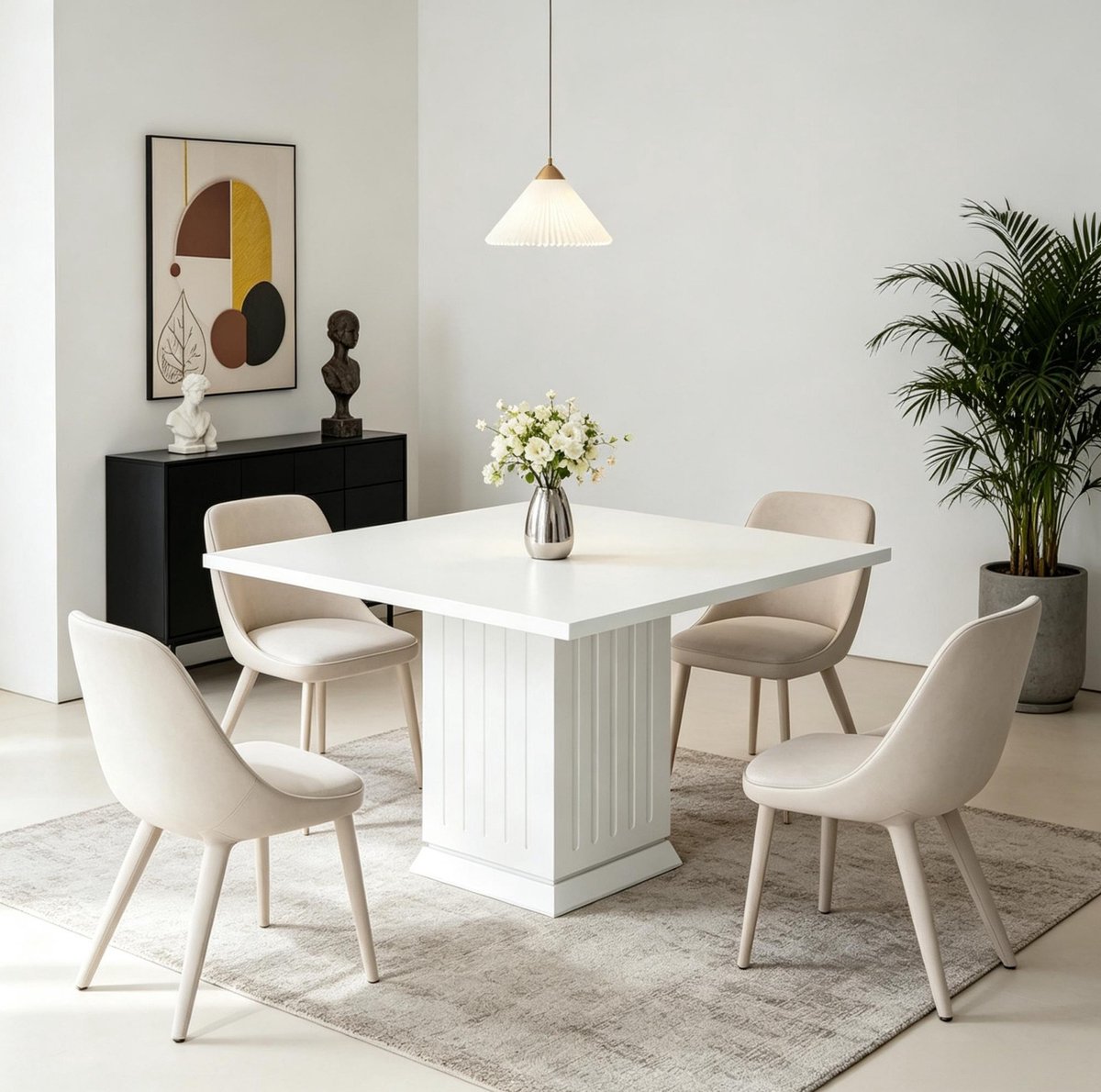 OKWISH Eettafel Vierkant Modern Voor Vier Personen Keuken Eetkamer Hout Wit Spaanplaat Tafelblad 90 x 90 x 75 cm