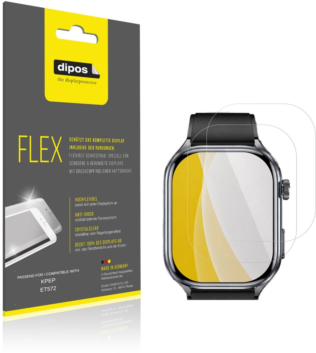 dipos – 2x Beschermfolie geschikt voor KPEP ET572 | 3D Full Cover Screenprotector | 100% Passend