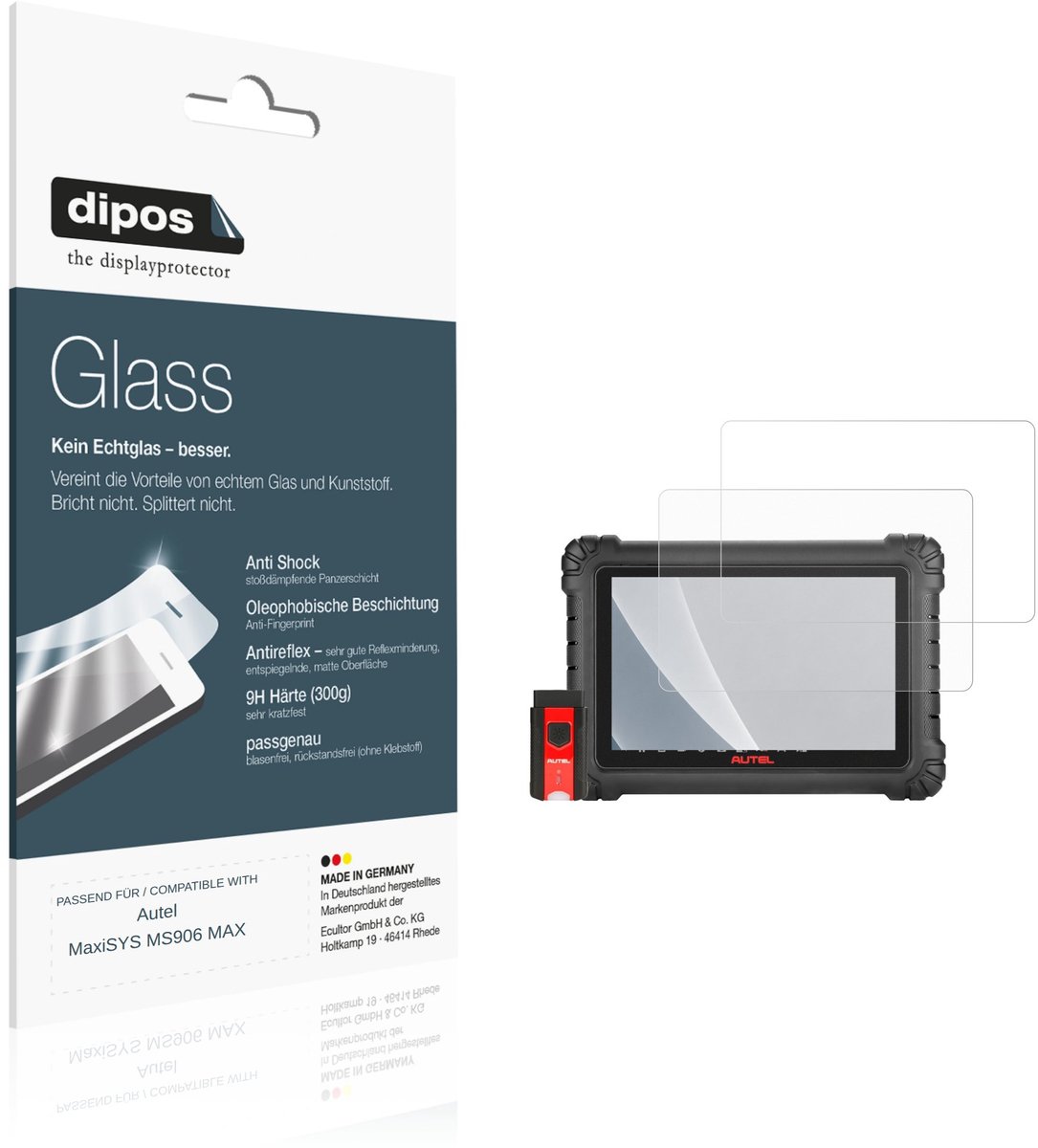 dipos – 2x Matte Pantserfolie geschikt voor Autel MaxiSYS MS906 MAX | 9H Screenprotector