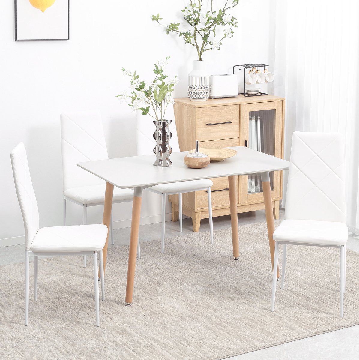 MODFU Eetkamerstoel - Set Van 4 - Modern - Kunstleer - Wit