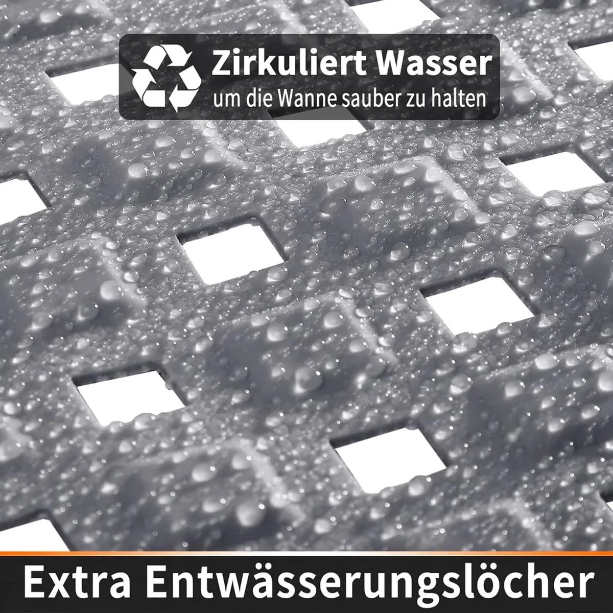 Extra lange, antislip badmat Geschikt voor afvoergaatjes en zuignappen, latex- en BPA-vrij, machinewasbaar, 70 x 40 cm, grijs.
