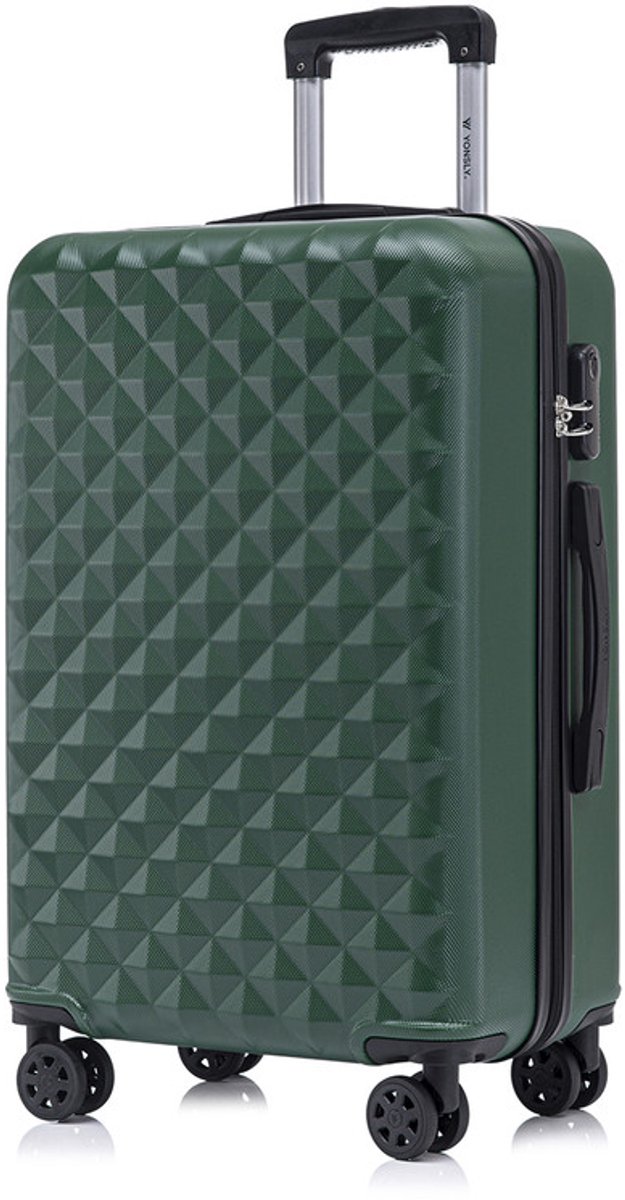 YONSLY Handbagage Koffer - 66cm - 66 L - Cijferslot- 360° Draaibare Wielen - Trolley- 66 x 43 x 26 cm - Donkergroen