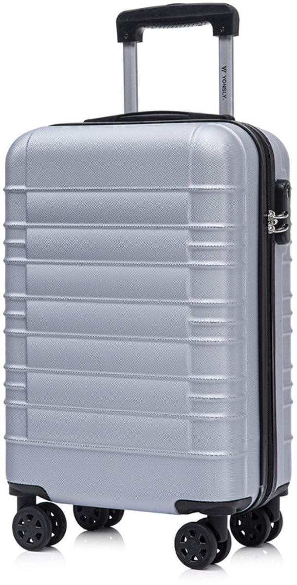 YONSLY Handbagage Koffer - 55cm - 40 L - Cijferslot- 360° Draaibare Wielen - Zilver