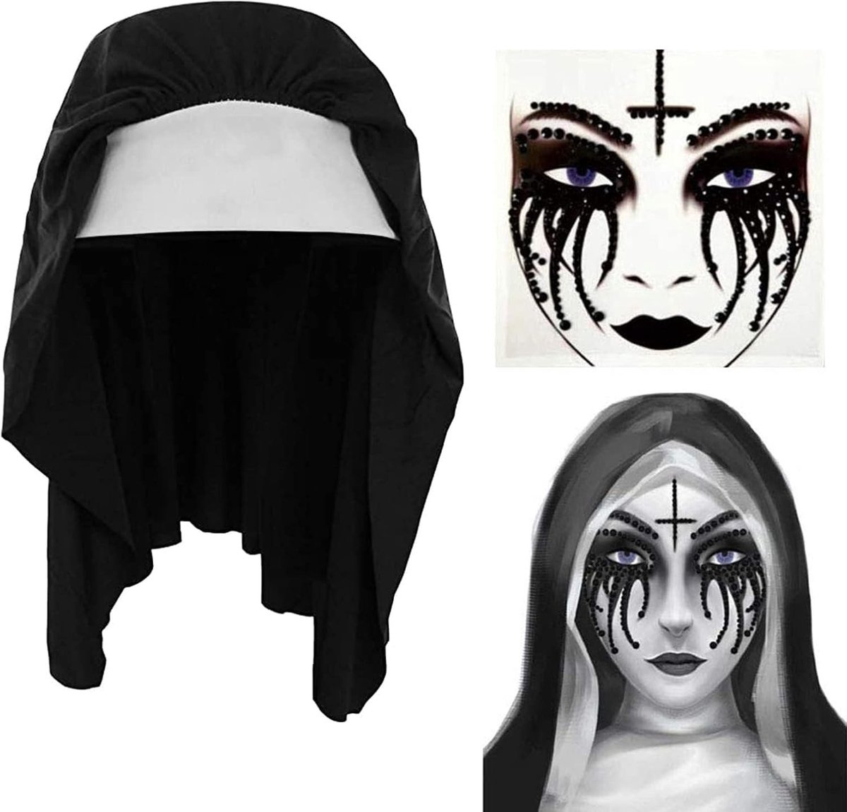 Sister Accessoires Set voor Halloween, Non Kostuum, Cosplay Outfit en Rollenspel voor Vrouwen