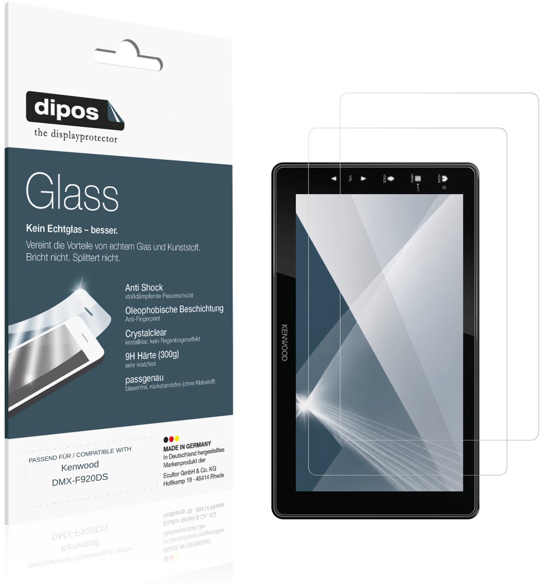 dipos – 2x Pantserfolie geschikt voor Kenwood DMX-F920DS | 9H Screenprotector