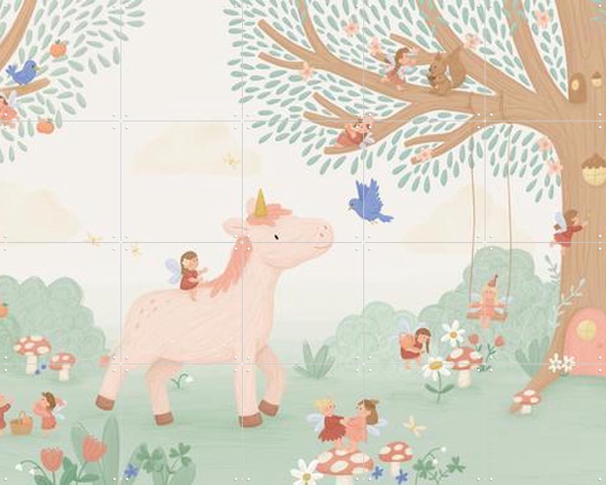 IXXI Unicorn in Fairyland, Love by Lily - 100 x 80 cm - Gratis ophangtool - Grote wanddecoratie en posters - Kleurrijk, Speels, Illustraties