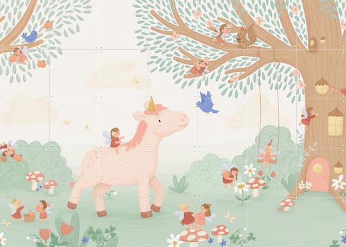 IXXI Unicorn in Fairyland, Love by Lily - 140 x 100 cm - Gratis ophangtool - Grote wanddecoratie en posters - Kleurrijk, Speels, Illustraties