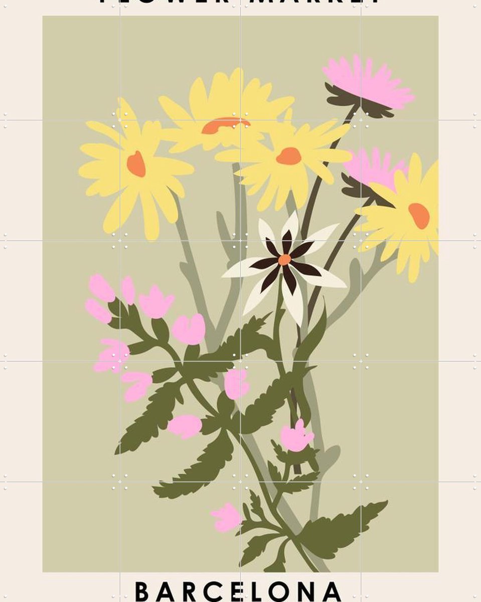 IXXI Flower Market Barcelona, NKTN & Various - 80 x 100 cm - Gratis ophangtool - Grote wanddecoratie en posters - Speels, Vintage, Illustraties