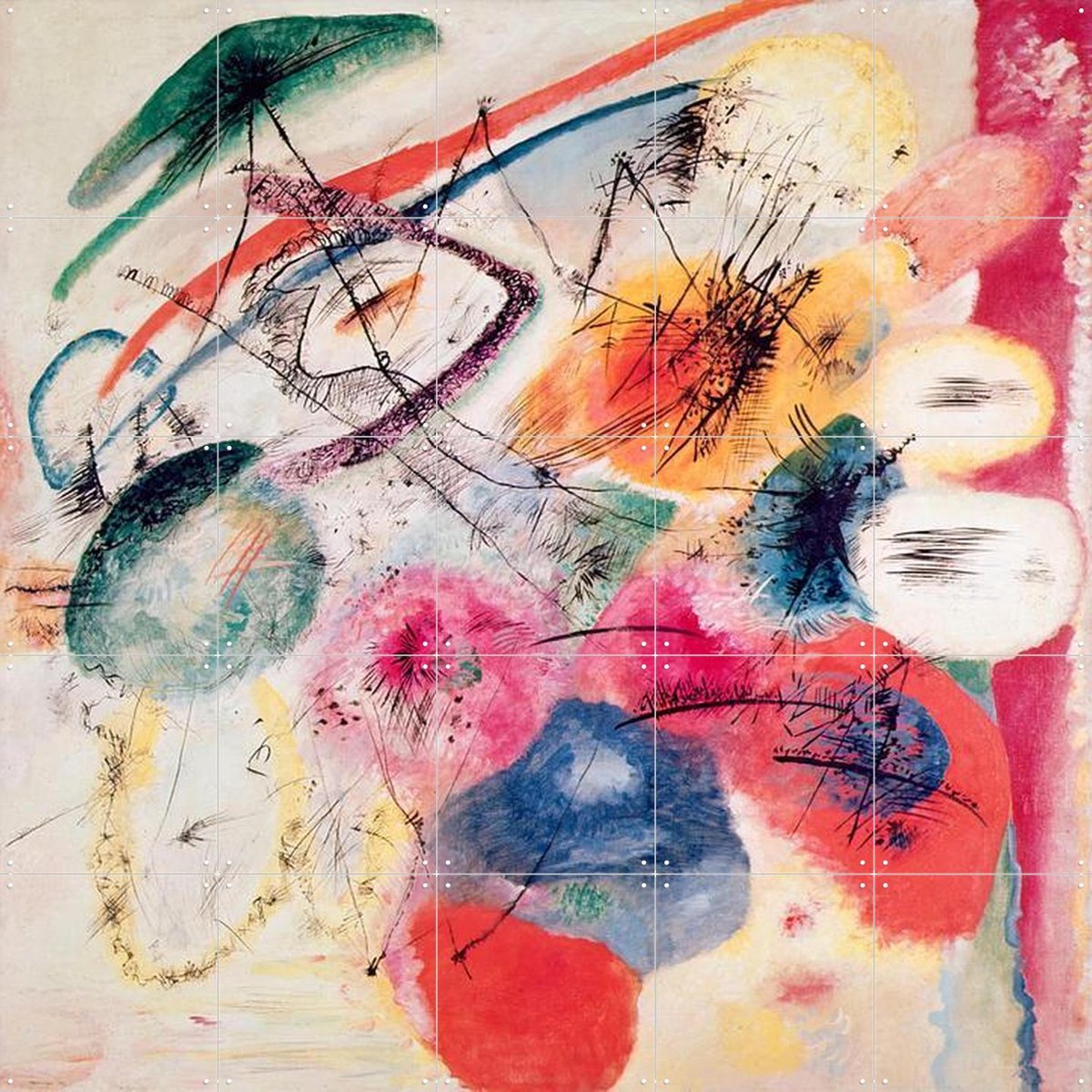 IXXI Black Lines, Kandinsky & Bridgeman Images - 100 x 100 cm - Gratis ophangtool - Grote wanddecoratie en posters - Klassiek, Kleurrijk, Olieverf