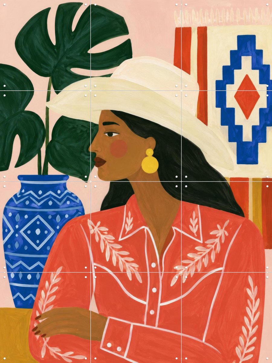IXXI Western Muse, Atelier Pommeline - 60 x 80 cm - Gratis ophangtool - Grote wanddecoratie en posters - Illustraties, Kleurrijk, Modern