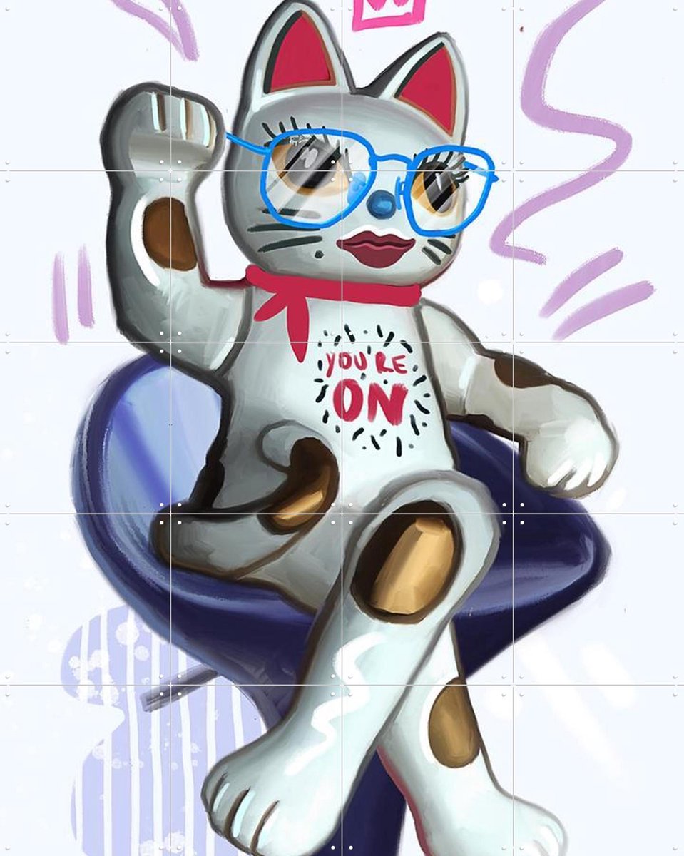IXXI Lucky Cat II, Pop-art by Tadej - 80 x 100 cm - Gratis ophangtool - Grote wanddecoratie en posters - Pop art, Speels, Digitale Kunst