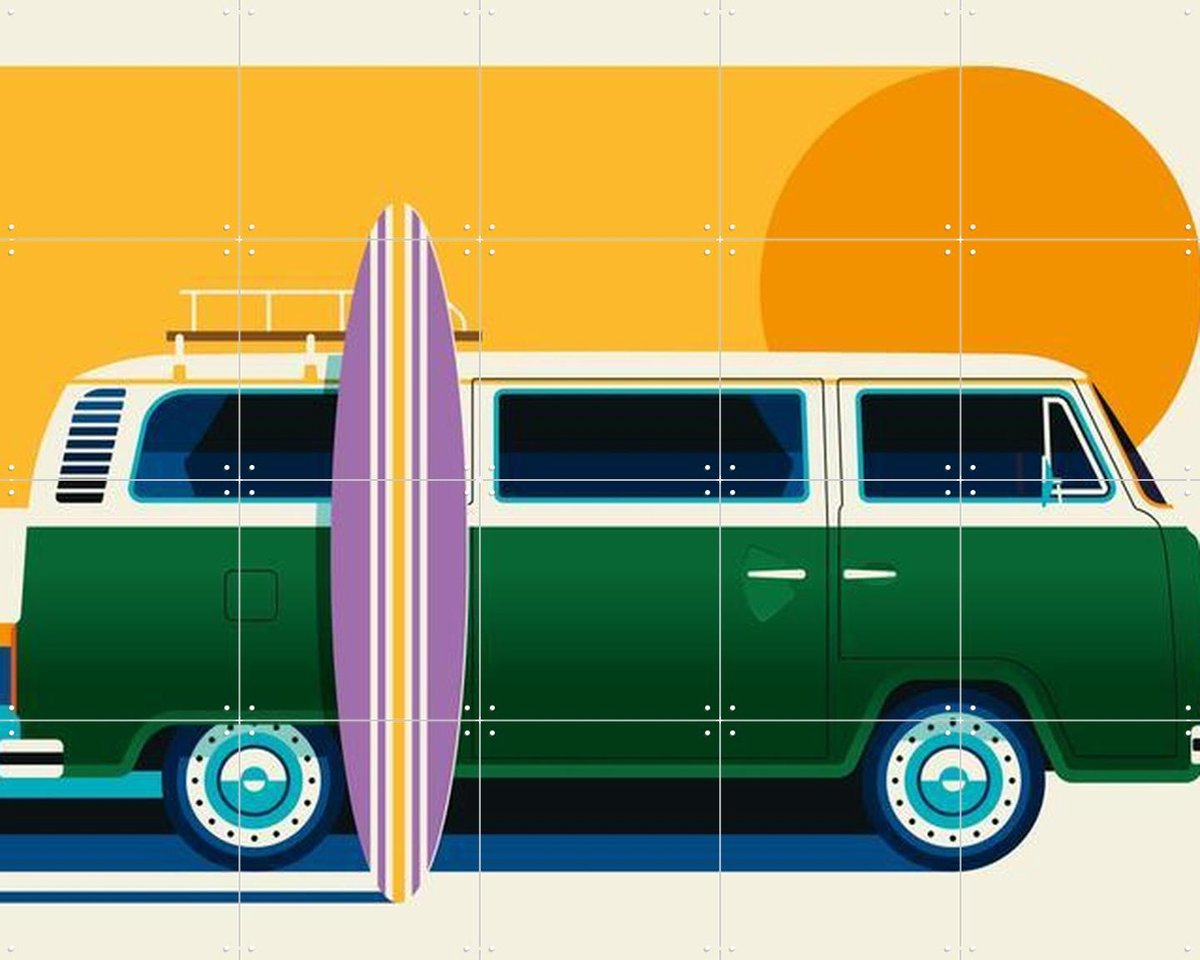 IXXI Vintage Camping Bus, Bo Lundberg - 100 x 80 cm - Gratis ophangtool - Grote wanddecoratie en posters - Kleurrijk, Grafisch Ontwerp, Vintage, Pop