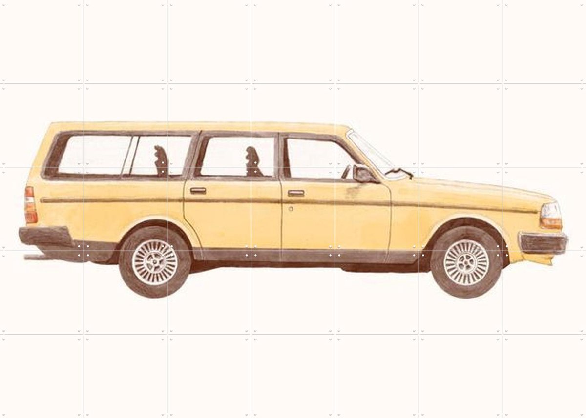 IXXI Vintage Yellow Car, Florent Bodart - 140 x 100 cm - Gratis ophangtool - Grote wanddecoratie en posters - Vintage, Illustraties, Mancave